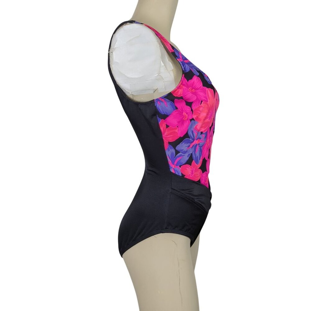 Vintage‎ Secret Solutions one piece Women's Swimsuit pink purple floral black 12 - Picture 5 of 15
